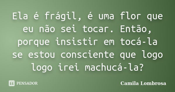 Ela é frágil, é uma flor que eu não sei tocar. Então, porque insistir em tocá-la se estou consciente que logo logo irei machucá-la?... Frase de Camila Lombrosa.