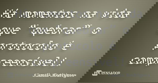 Há momentos na vida que “quebrar” o protocolo é compreensível!... Frase de Camila Rodrigues.