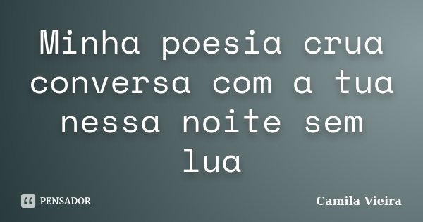 Minha poesia crua conversa com a tua nessa noite sem lua... Frase de Camila Vieira.