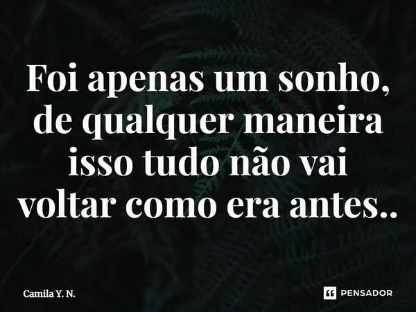 ⁠Foi apenas um sonho, de qualquer maneira isso tudo não vai voltar como era antes..... Frase de Camila Y. N..