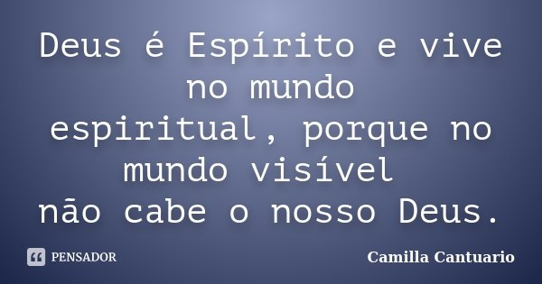 Deus é Espírito e vive no mundo espiritual, porque no mundo visível não cabe o nosso Deus.... Frase de Camilla Cantuario.