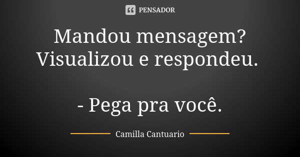 Mandou mensagem? Visualizou e respondeu. 😱😱😱 - Pega pra você.... Frase de Camilla Cantuario.