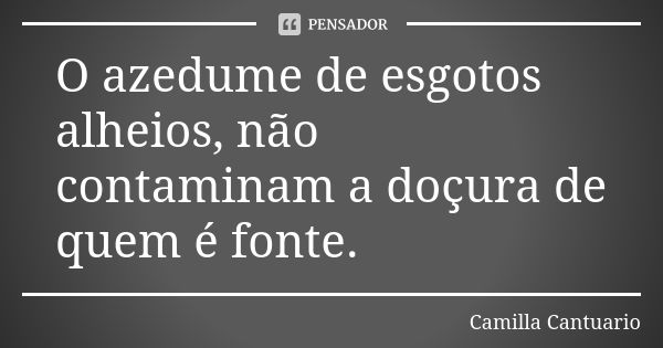 O azedume de esgotos alheios, não contaminam a doçura de quem é fonte.... Frase de Camilla Cantuario.