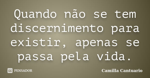 Quando não se tem discernimento para existir, apenas se passa pela vida.... Frase de Camilla Cantuario.