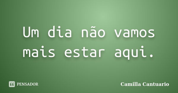 Um dia não vamos mais estar aqui.... Frase de Camilla Cantuario.