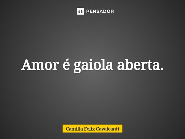 ⁠Amor é gaiola aberta.... Frase de Camilla Felix Cavalcanti.