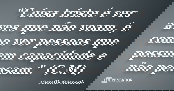 “Coisa triste é ver aves que não voam, é como ver pessoas que possuem capacidade e não pensam.” (C.M)... Frase de Camilla Mamede.