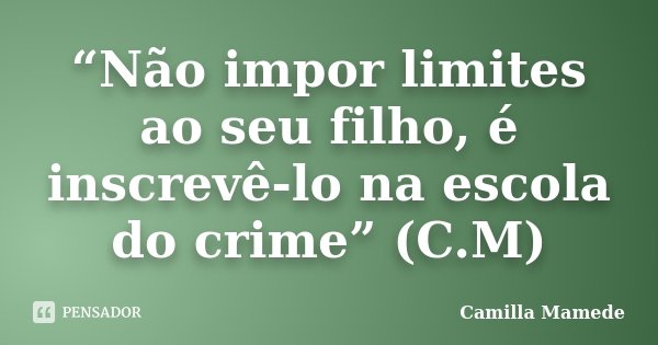 “Não impor limites ao seu filho, é inscrevê-lo na escola do crime” (C.M)... Frase de Camilla Mamede.