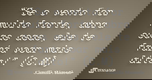 “Se o vento for muito forte, abra suas asas, ele te fará voar mais alto!” (C.M)... Frase de Camilla Mamede.