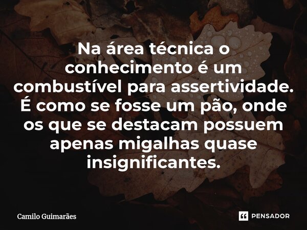⁠Na área técnica o conhecimento é um combustível para assertividade. É como se fosse um pão, onde os que se destacam possuem apenas migalhas quase insignificant... Frase de Camilo Guimarães.