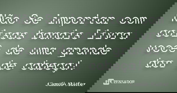 Não Se importar com coisas banais livra você de uma grande dor de cabeça!... Frase de Camilo Maltez.