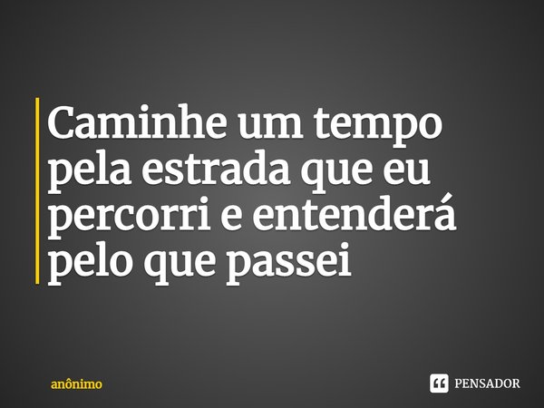 ⁠Caminhe um tempo pela estrada que eu percorri e entenderá pelo que passei... Frase de Anônimo.