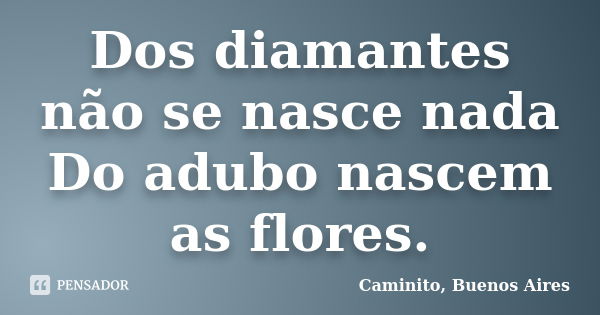 Dos diamantes não se nasce nada Do adubo nascem as flores.... Frase de Caminito, Buenos Aires.