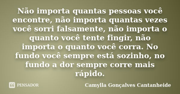 Não importa quantas pessoas você encontre, não importa quantas vezes você sorri falsamente, não importa o quanto você tente fingir, não importa o quanto você co... Frase de Camylla Gonçalves Cantanheide.