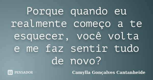 Porque quando eu realmente começo a te esquecer, você volta e me faz sentir tudo de novo?... Frase de Camylla Gonçalves Cantanheide.