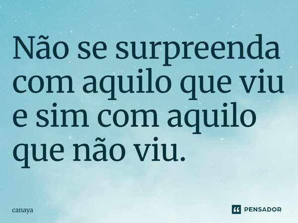 Não se surpreenda com aquilo que viu e sim com aquilo que não viu.... Frase de canaya.