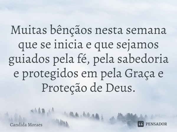 Muitas bênçãos nesta semana que se inicia e que sejamos guiados pela fé, pela sabedoria e protegidos em pela Graça e Proteção de Deus.⁠... Frase de Candida Moraes.