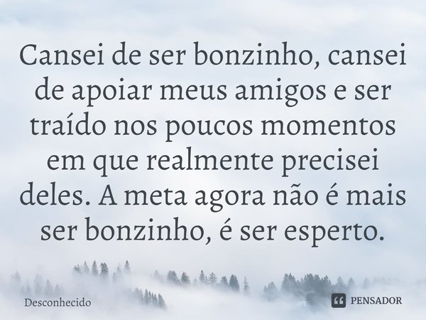 ⁠Cansei de ser bonzinho, cansei de apoiar meus amigos e ser traído nos poucos momentos em que realmente precisei deles. A meta agora não é mais ser bonzinho, é 