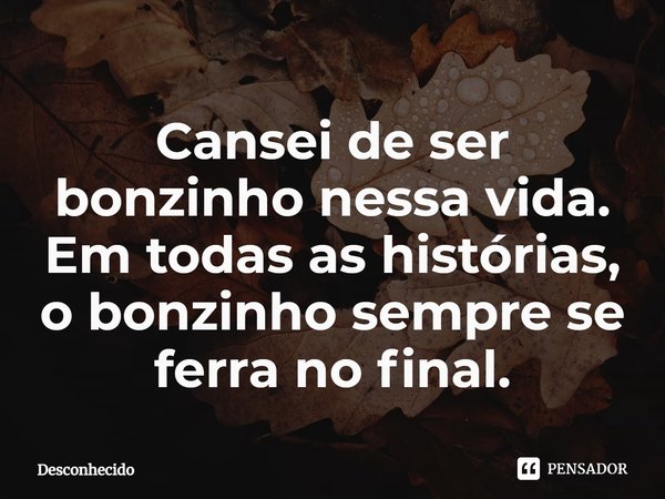 ⁠Cansei de ser bonzinho nessa vida. Em todas as histórias, o bonzinho sempre se ferra no final.