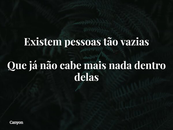 Existem pessoas tão vazias Que já não cabe mais nada dentro delas... Frase de canyon.