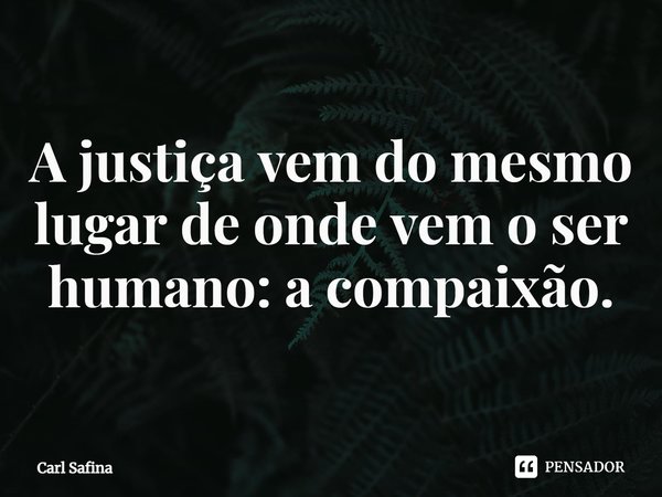 A justiça vem do mesmo lugar de onde vem o ser humano: a compaixão.... Frase de Carl Safina.