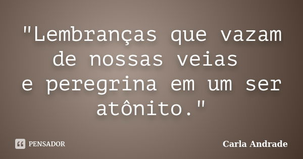 "Lembranças que vazam de nossas veias e peregrina em um ser atônito."... Frase de Carla Andrade.