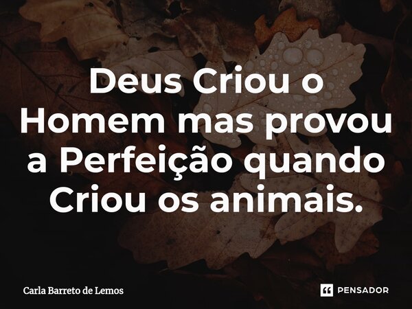 ⁠Deus Criou o Homem mas provou a Perfeição quando Criou os animais.... Frase de Carla Barreto de Lemos.