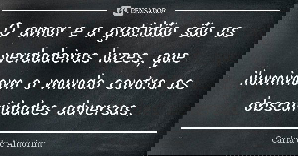 O amor e a gratidão são as verdadeiras luzes, que iluminam o mundo contra as obscuridades adversas.... Frase de Carla de Amorim.