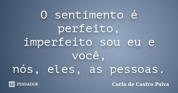 O sentimento é perfeito, imperfeito sou eu e você, nós, eles, as pessoas.... Frase de Carla de Castro Paiva.