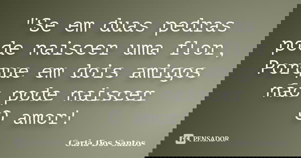"Se em duas pedras pode naiscer uma flor, Porque em dois amigos não pode naiscer O amor!... Frase de Carla Dos Santos.
