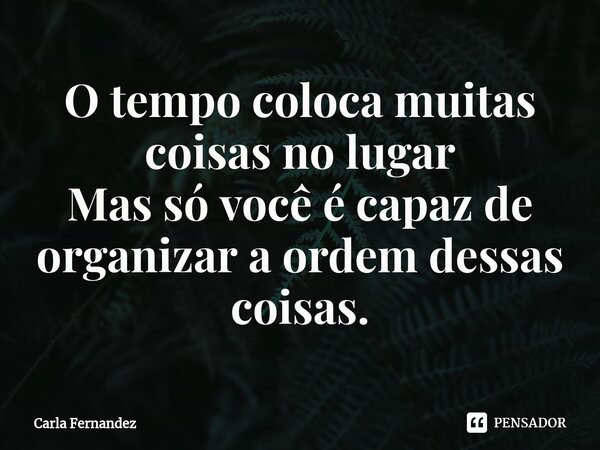 ⁠O tempo coloca muitas coisas no lugar Mas só você é capaz de organizar a ordem dessas coisas.... Frase de Carla Fernandez.