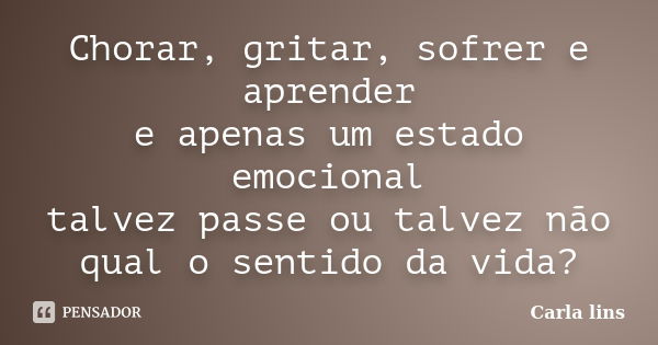 Chorar, gritar, sofrer e aprender e apenas um estado emocional talvez passe ou talvez não qual o sentido da vida?... Frase de Carla lins.