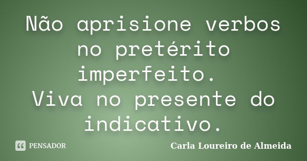 Não aprisione verbos no pretérito imperfeito. Viva no presente do indicativo.... Frase de Carla Loureiro de Almeida.