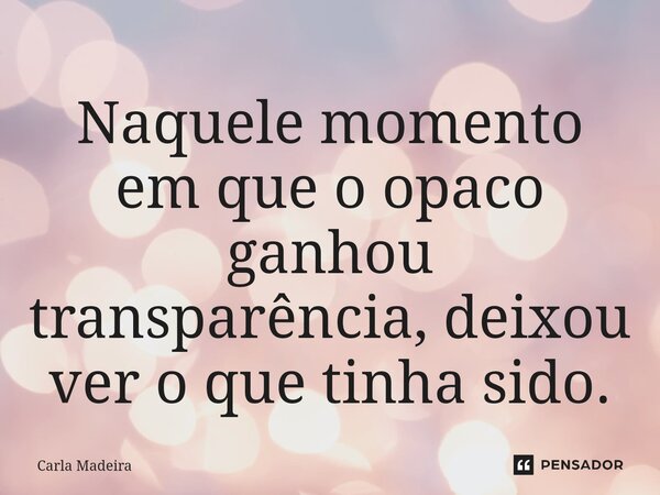 ⁠Naquele momento em que o opaco ganhou transparência, deixou ver o que tinha sido.... Frase de Carla Madeira.