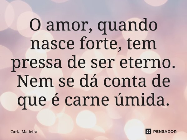 O amor, quando nasce forte, tem pressa de ser eterno. Nem se dá conta de que é carne úmida.... Frase de Carla Madeira.