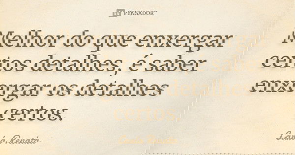 Melhor do que enxergar certos detalhes, é saber enxergar os detalhes certos.... Frase de Carla Renata.