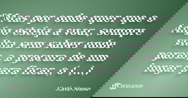 "Mas por onde quer que o Anjo esteja a voar, sempre volta sem saber onde parar, a procura de um lugar para ficar, o (...)... Frase de Carla Sousa.