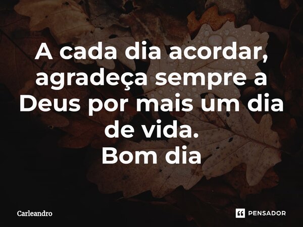 A cada dia acordar, agradeça sempre a Deus por mais um dia de vida. Bom⁠ dia... Frase de Carleandro.