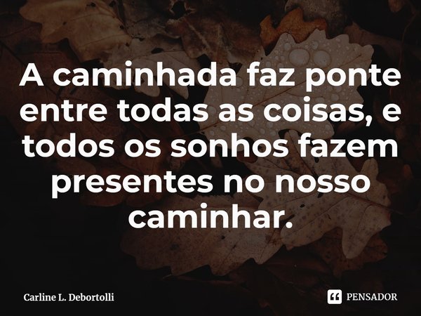 ⁠A caminhada faz ponte entre todas as coisas, e todos os sonhos fazem presentes no nosso caminhar.... Frase de Carline L. Debortolli.