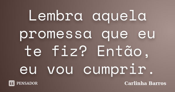 Lembra aquela promessa que eu te fiz? Então, eu vou cumprir.... Frase de Carlinha Barros.