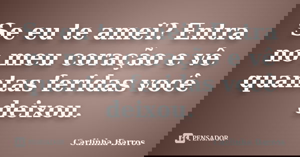 Se eu te amei? Entra no meu coração e vê quantas feridas você deixou.... Frase de Carlinha Barros.