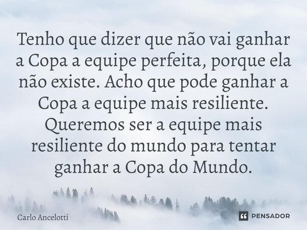 Tenho que dizer que não vai ganhar a Copa a equipe perfeita, porque ela não existe. Acho que pode ganhar a Copa a equipe mais resiliente. Queremos ser a equipe... Frase de Carlo Ancelotti.