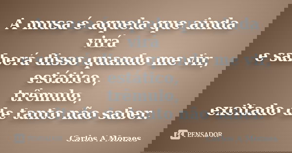 A musa é aquela que ainda virá e saberá disso quando me vir, estático, trêmulo, excitado de tanto não saber.... Frase de Carlos A Moraes.