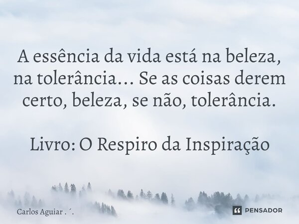 ⁠A essência da vida está na beleza, na tolerância... Se as coisas derem certo, beleza, se não, tolerância. Livro: O Respiro da Inspiração... Frase de Carlos Aguiar . ..