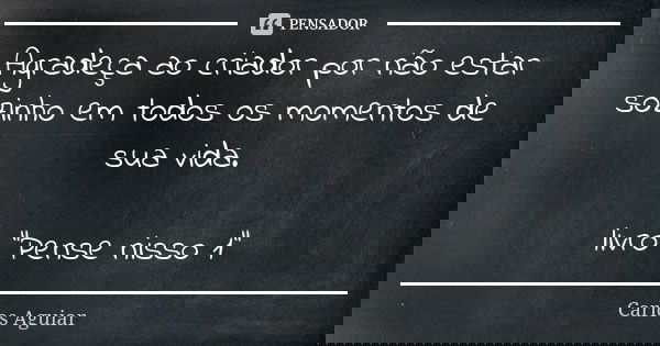 Agradeça ao criador por não estar sozinho em todos os momentos de sua vida. livro "Pense nisso 1"... Frase de Carlos Aguiar.