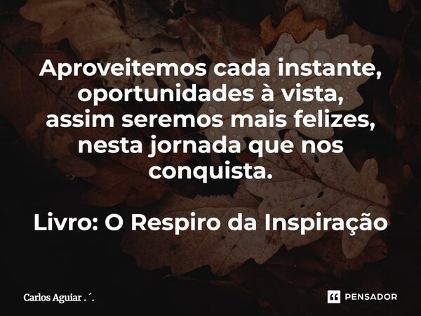 ⁠Aproveitemos cada instante, oportunidades à vista, assim seremos mais felizes, nesta jornada que nos conquista. Livro: O Respiro da Inspiração... Frase de Carlos Aguiar . ..