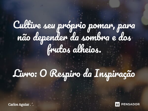 ⁠Cultive seu próprio pomar, para não depender da sombra e dos frutos alheios. Livro: O Respiro da Inspiração... Frase de Carlos Aguiar . ..