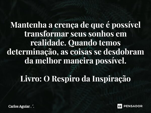 ⁠Mantenha a crença de que é possível transformar seus sonhos em realidade. Quando temos determinação, as coisas se desdobram da melhor maneira possível. Livro: ... Frase de Carlos Aguiar . ..