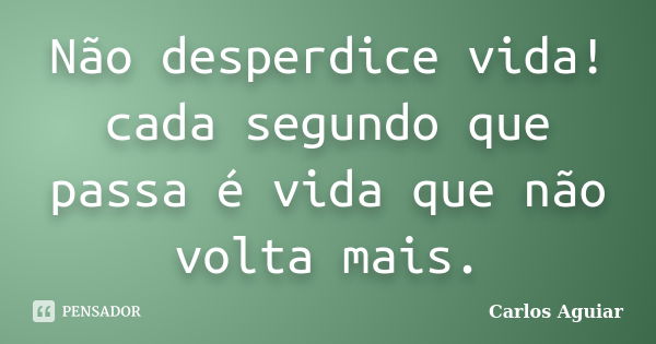 Não desperdice vida! cada segundo que passa é vida que não volta mais.... Frase de Carlos Aguiar.