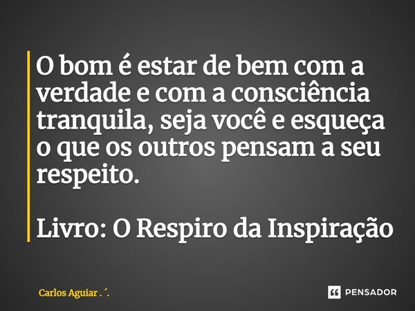 ⁠O bom é estar de bem com a verdade e com a consciência tranquila, seja você e esqueça o que os outros pensam a seu respeito. Livro: O Respiro da Inspiração... Frase de Carlos Aguiar . ..